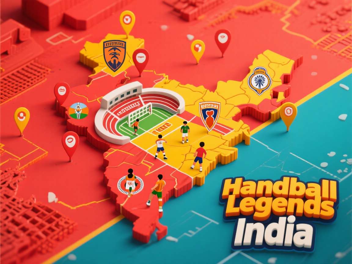 Handball Legends India Localization Handball Legends India showing regional team jerseys from different Indian states