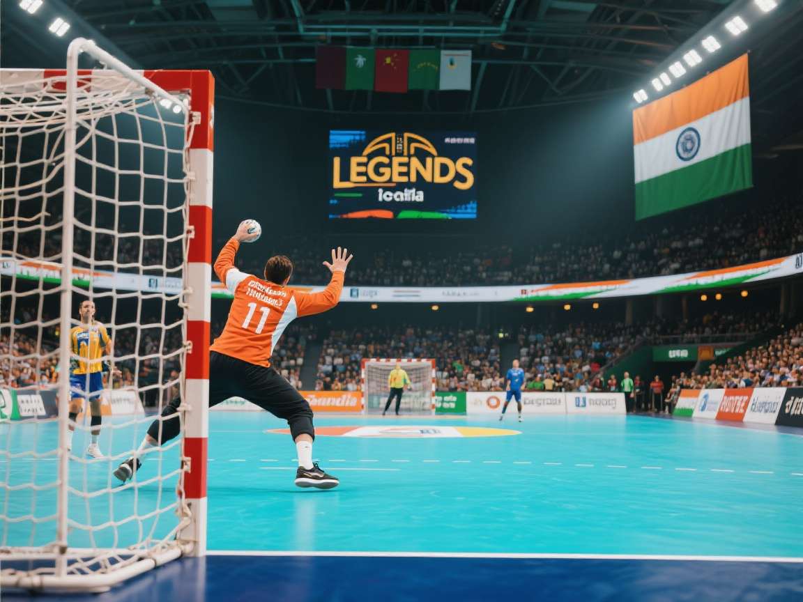Handball Legends India Match Handball Legends India match in progress showing player action